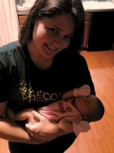 Holding my one day old little step-niece, Stormie Elizabeth.